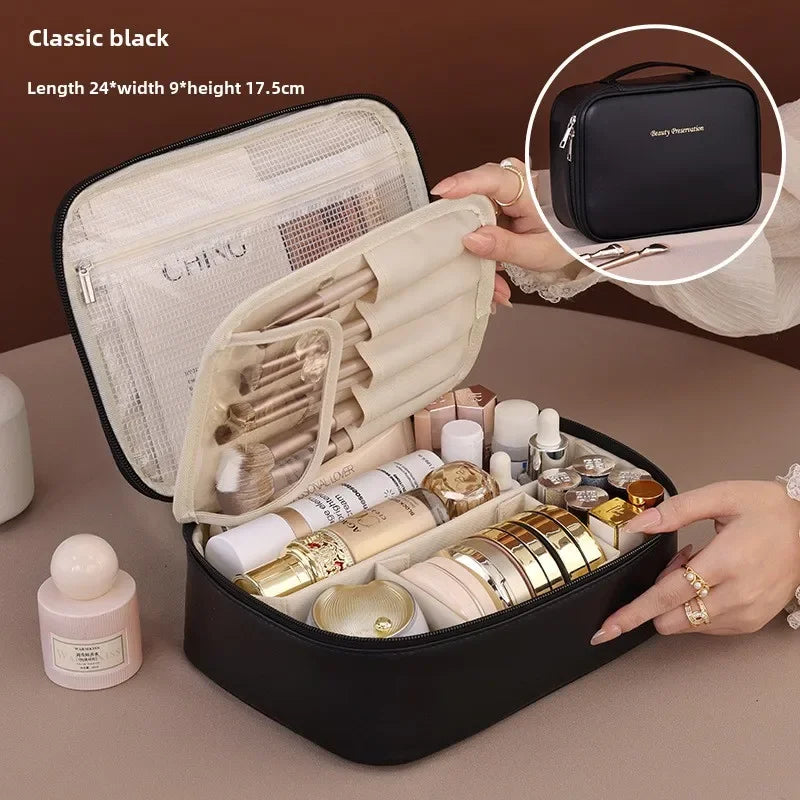 Trousse de Maquillage Luxe en Cuir PU – Grande Capacité & Voyage
