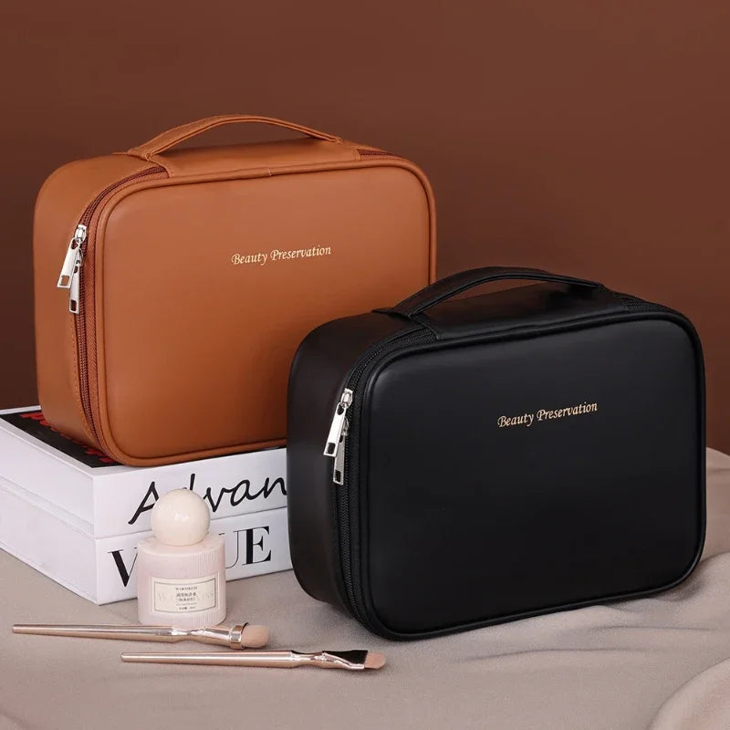 Trousse de Maquillage Luxe en Cuir PU – Grande Capacité & Voyage