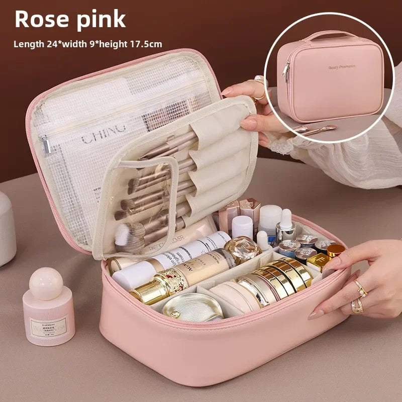 Trousse de Maquillage Luxe en Cuir PU – Grande Capacité & Voyage