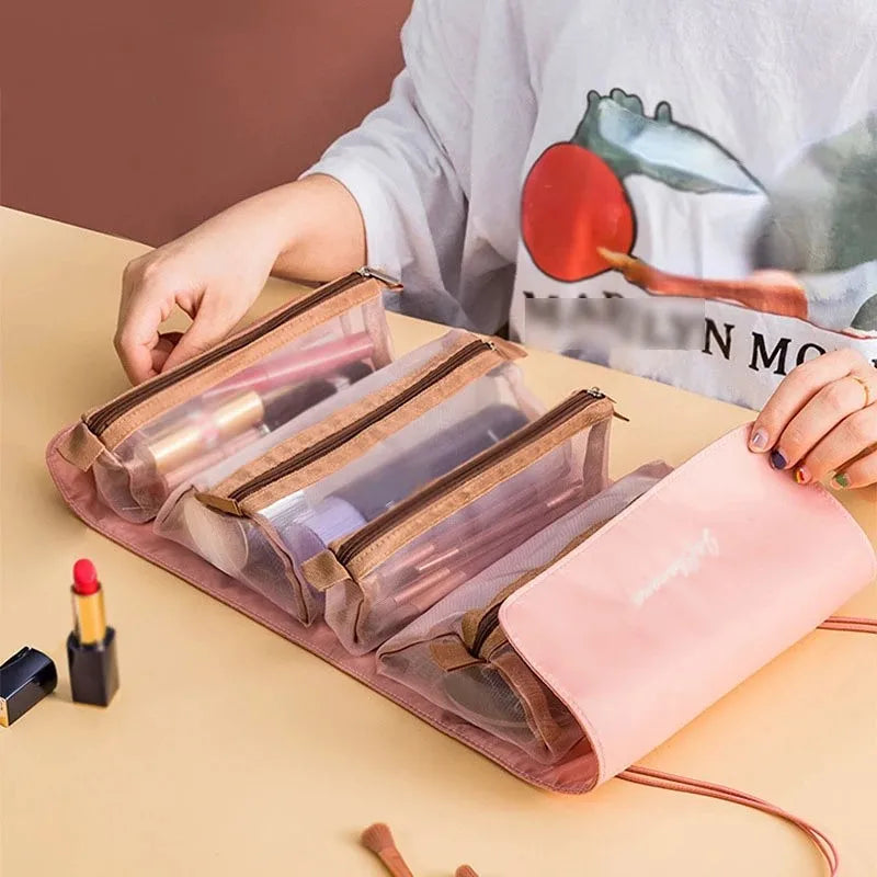 Trousse de Maquillage 4 en 1 – Grande Capacité, Pliable & Détachable