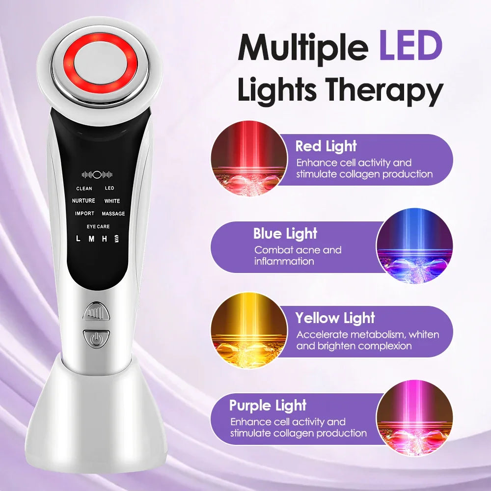 Masseur Facial EMS 7-en-1 — Luminothérapie, Microcourant & Chaleur