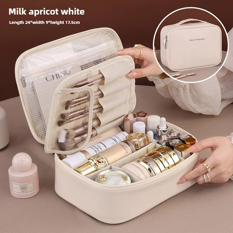 Trousse de Maquillage Luxe en Cuir PU – Grande Capacité & Voyage