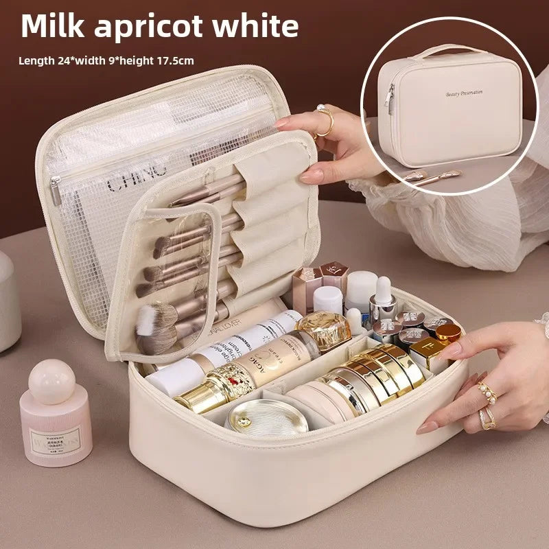 Trousse de Maquillage Luxe en Cuir PU – Grande Capacité & Voyage