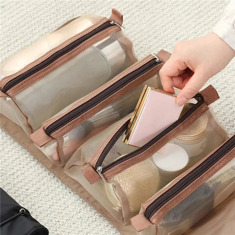 Trousse de Maquillage 4 en 1 – Grande Capacité, Pliable & Détachable