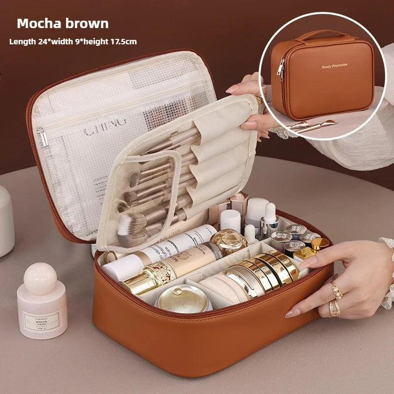 Trousse de Maquillage Luxe en Cuir PU – Grande Capacité & Voyage