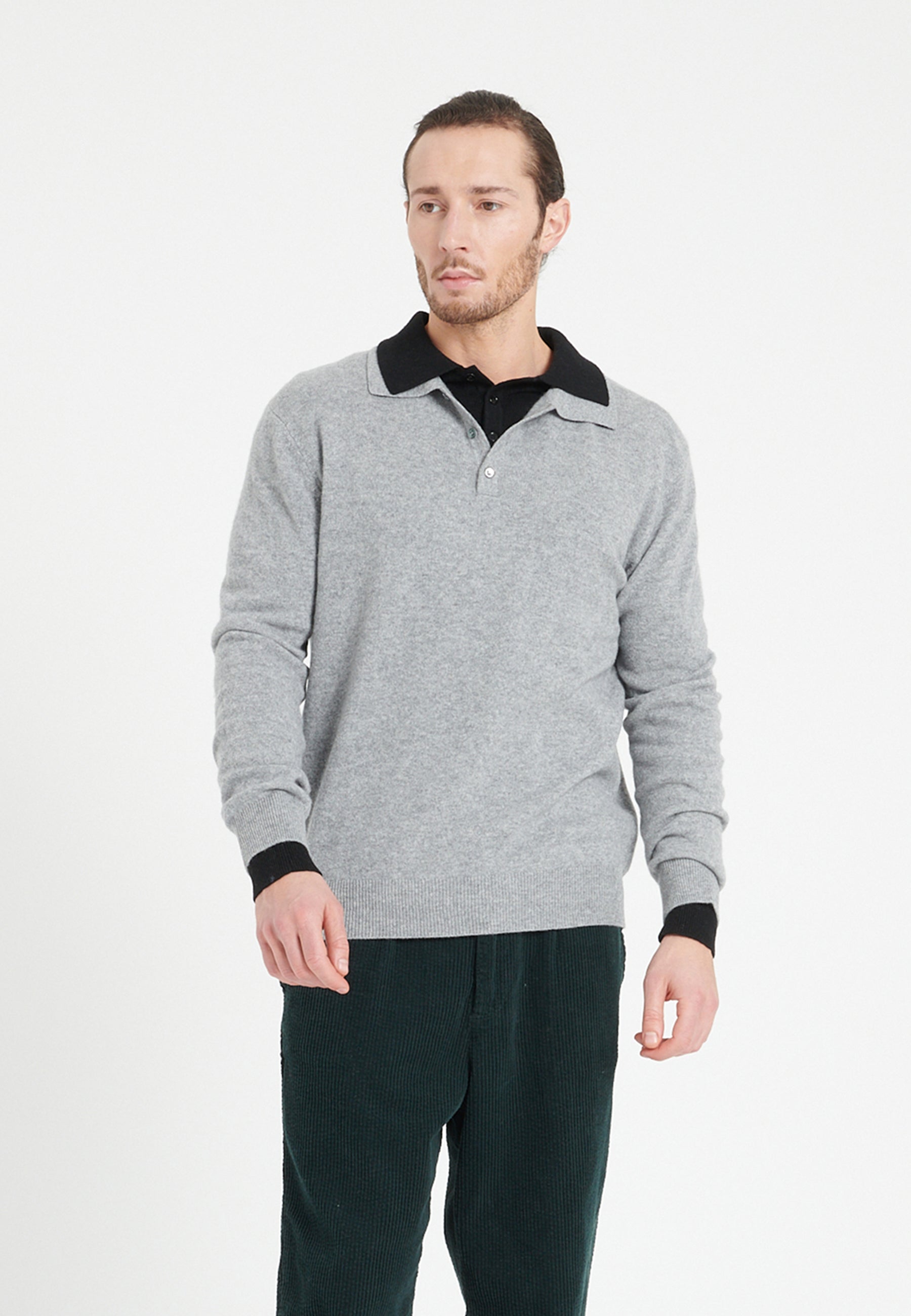 Polo manches longues homme en cachemire gris clair - LUKE 5