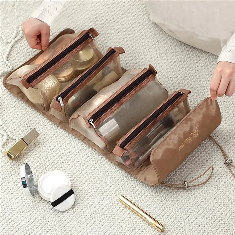 Trousse de Maquillage 4 en 1 – Grande Capacité, Pliable & Détachable