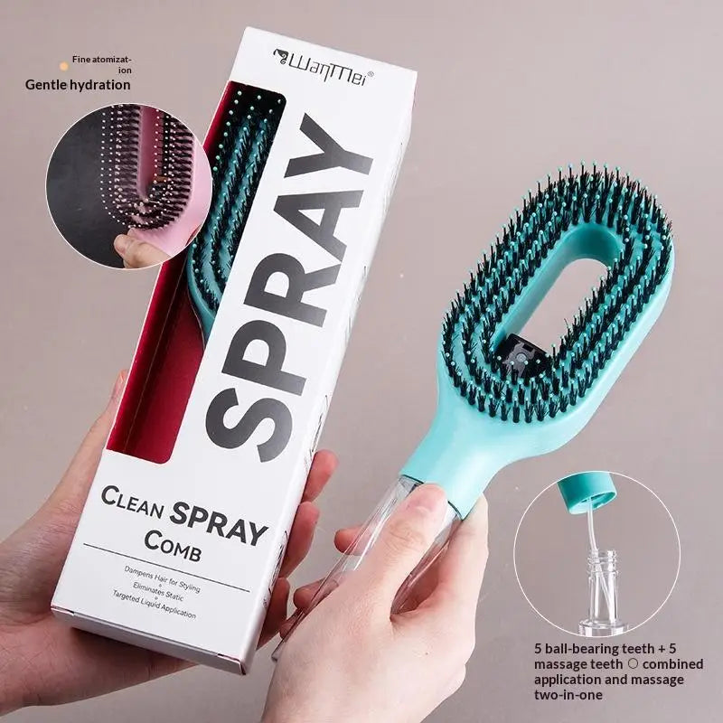 Brosse à Cheveux avec Spray Intégré – Démêlage & Massage du Cuir Chevelu