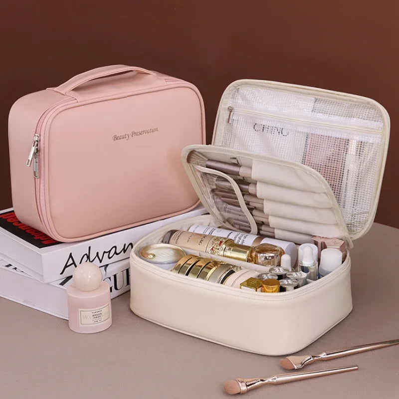 Trousse de Maquillage Luxe en Cuir PU – Grande Capacité & Voyage
