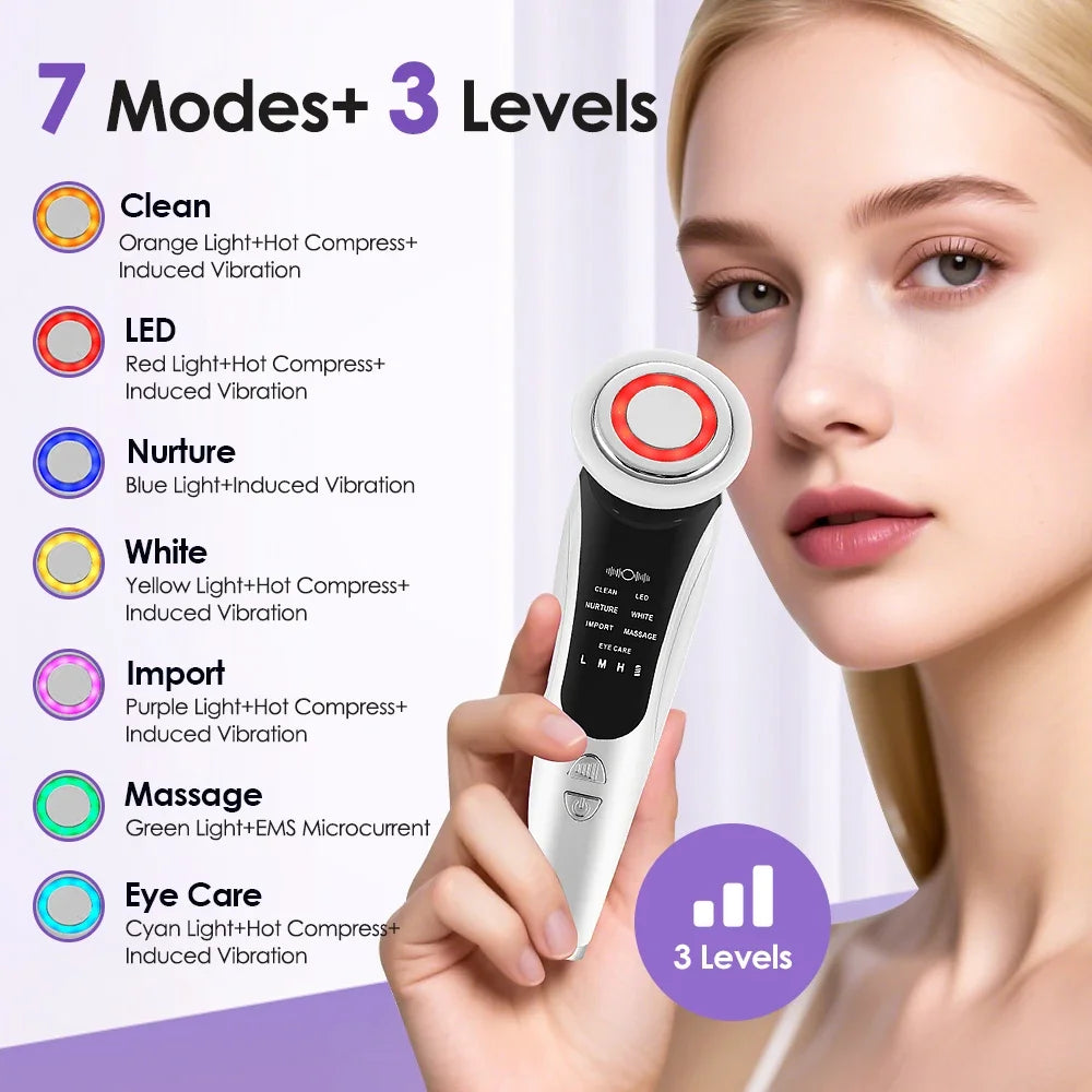 Masseur Facial EMS 7-en-1 — Luminothérapie, Microcourant & Chaleur