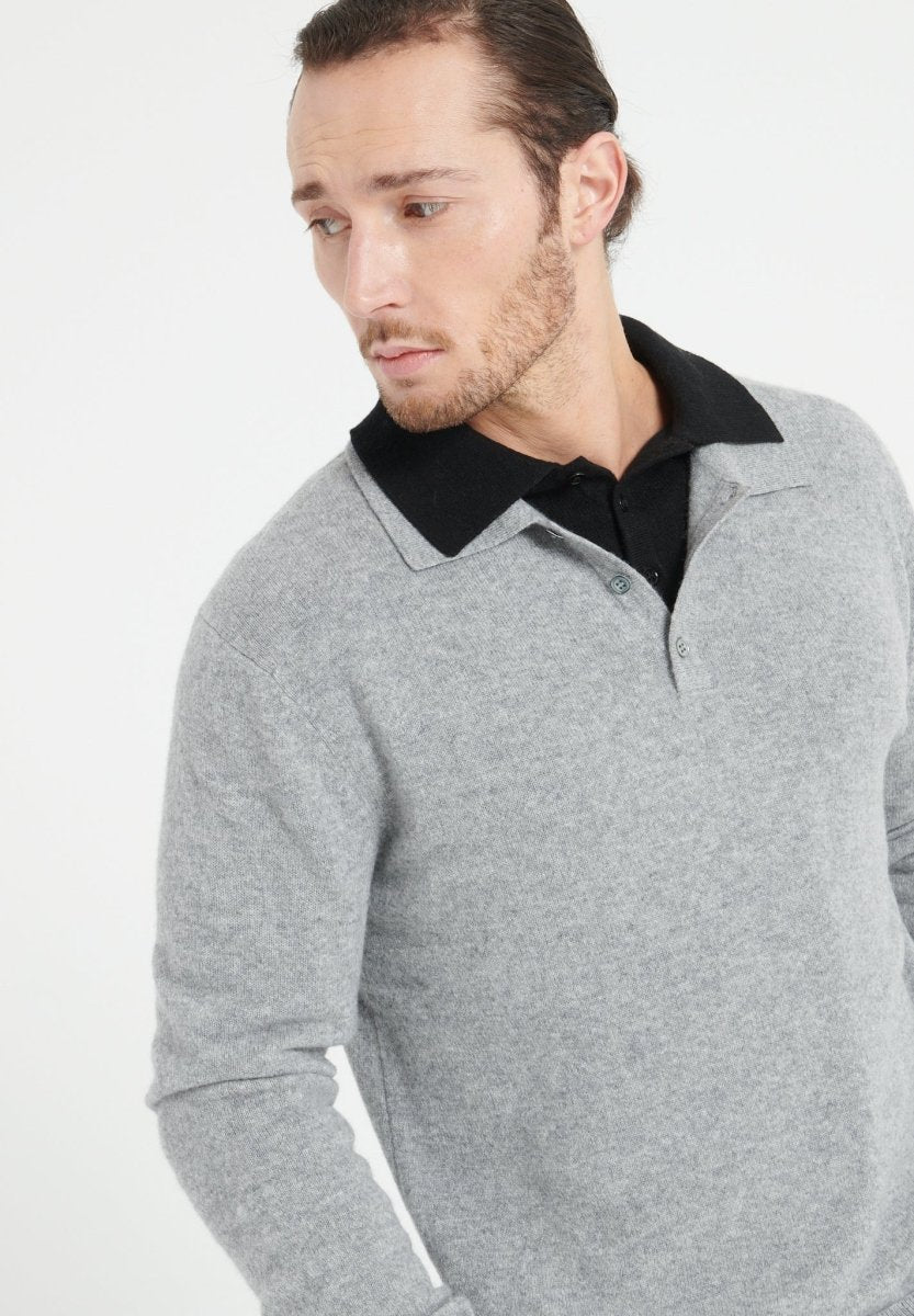 Polo manches longues homme en cachemire gris clair - LUKE 5