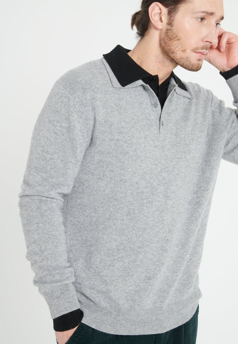 Polo manches longues homme en cachemire gris clair - LUKE 5