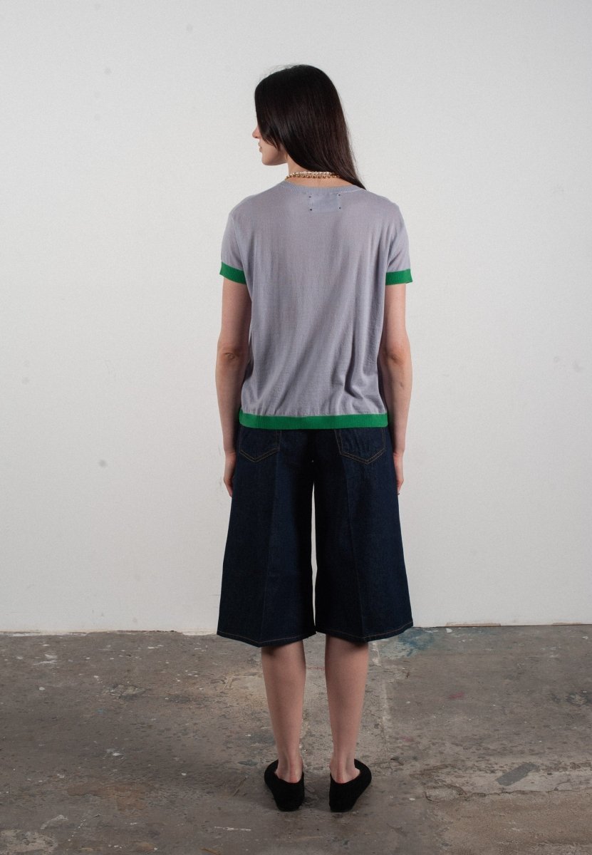 T-shirt col rond manches courtes femme en cachemire & laine ultrafin lavande & vert - KELLY 1