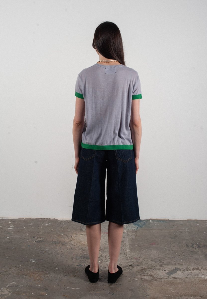 T-shirt col rond manches courtes femme en cachemire & laine ultrafin lavande & vert - KELLY 1
